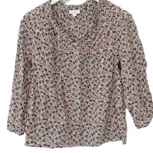 J Jill Shirt Womens Medium Floral Blue Pink Cotton Artsy Shirt Ladies XS